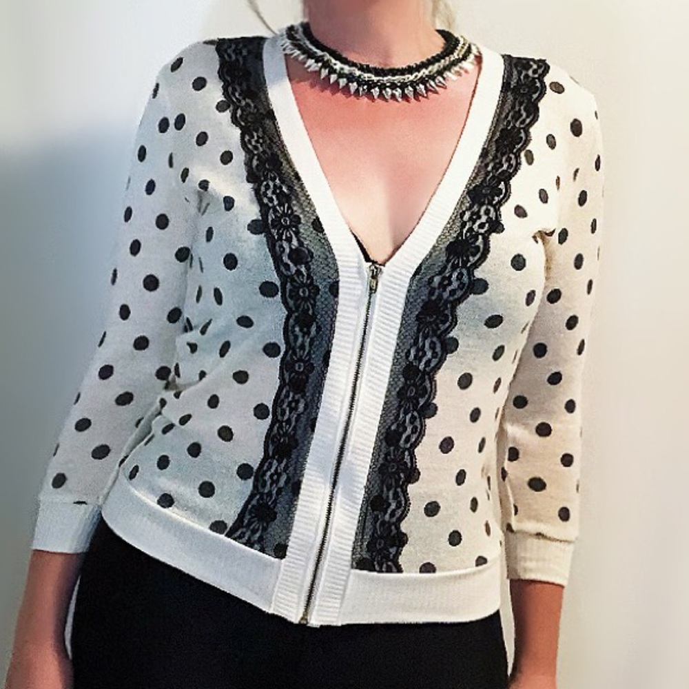 Spoiled lace edged zip polka dot cardigan